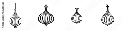 Collection of decorative onion-shaped icons in minimalist line art style suitable for various design projects