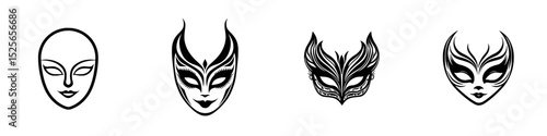 Icon set featuring elegant mask designs suitable for various themes and artistic projects