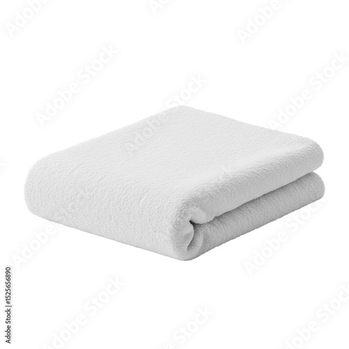 A pristine, neatly folded white bar mop towel of absorbent cotton terry cloth, 3/4 view, isolated on a seamless stark white background with bright studio lighting and no shadows, concept of pristine