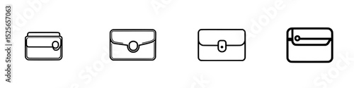 Collection of minimalist icon designs representing various wallet styles and cardholder options for digital applications and user interfaces