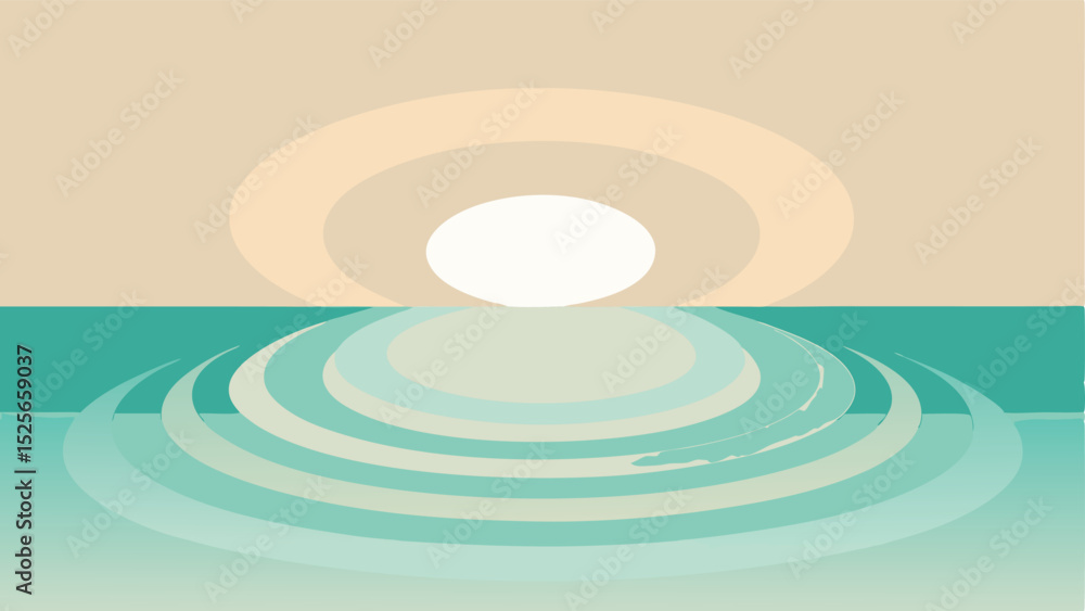 Obraz premium Abstract ocean waves and sun minimalist design with transparent background