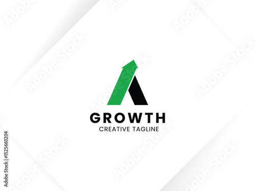 Letter A growth logo design with arrow up symbol and icon. Invest and financial logo