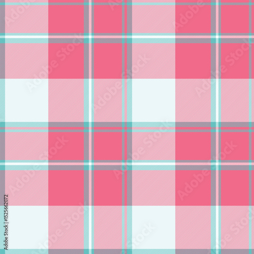 Pretty pink, white, and teal plaid pattern.  Perfect for textile design, fashion, websites, and packaging.  Subtle yet stylish, this seamless texture evokes feelings of softness and femininity.