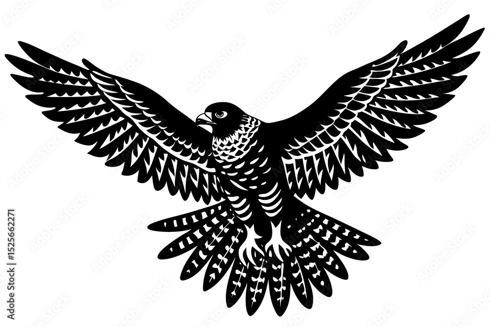 Obraz premium Falcon Landing with Wings Down Vector Silhouette on White Background