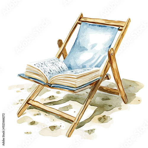 watercolor of Open Book Beach Chair, vector high quality, isolated on a white background.