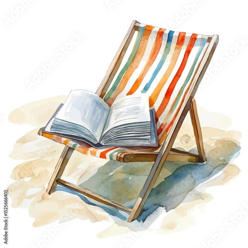 watercolor of Open Book Beach Chair, vector high quality, isolated on a white background.