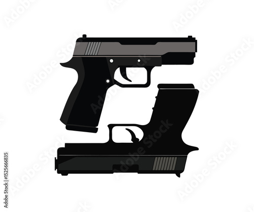 Black silhouette of a modern Glock-style handgun, ideal for tactical or minimalist vector designs...