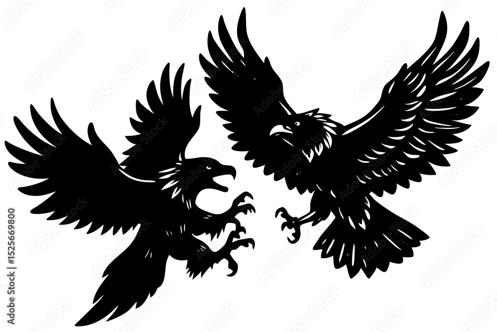 Obraz premium Eagles Fighting Mid Air Silhouette