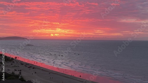 Dramatic Sunset Over Preá with Kites – Static Aerial View