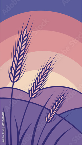 Stylized wheat field illustration in purple and pink hues suitable for diverse designs
