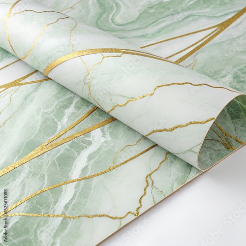 Sage Green Marble Design with Soft Golden Foil Lines