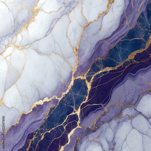 Violet and Sapphire Blue Marble Pattern with Golden Highlights