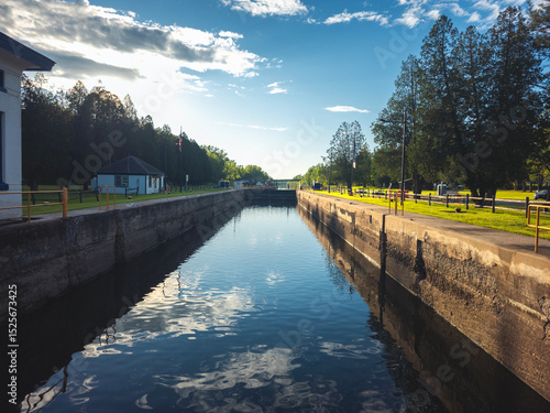 Bilde på lerret Ultra-wide view of Lock 20 State Canal Park located at Marcy, New York, it is hi