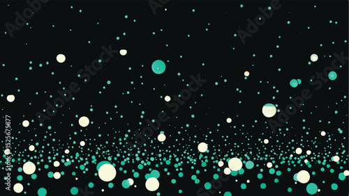 Abstract background featuring glowing teal and ivory particles on black background
