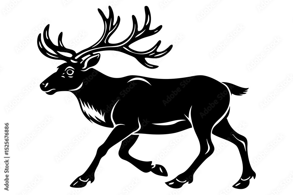 Fototapeta premium Caribou Running in Tundra Vector Silhouette