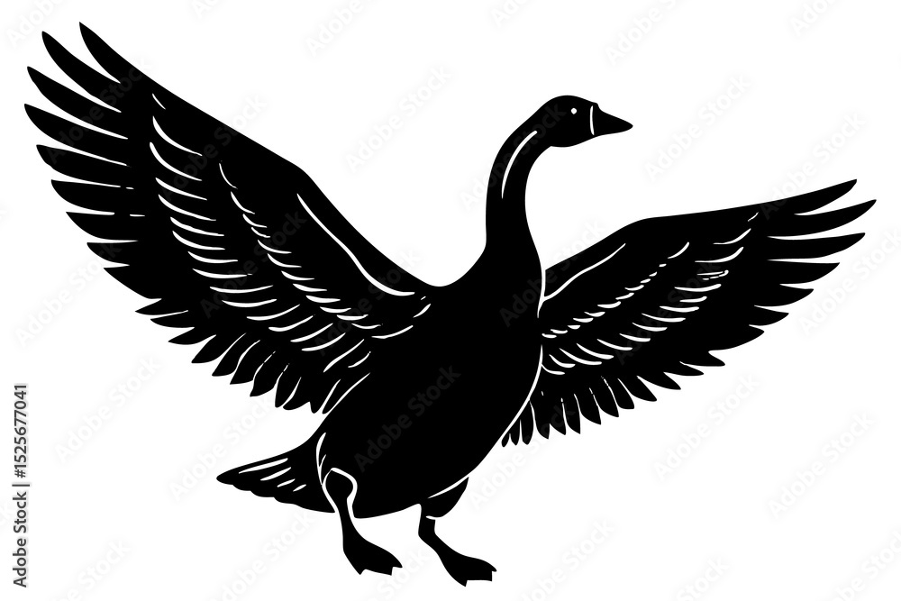 Fototapeta premium Goose with Wings Spread Vector Silhouette