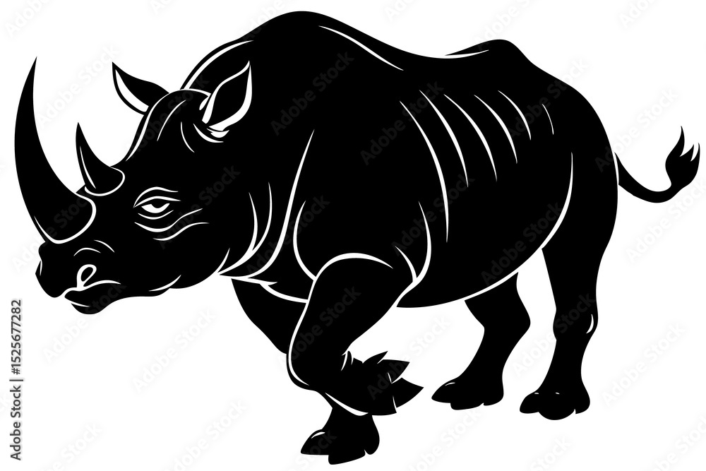 Obraz premium Rhinoceros Charging Vector Silhouette