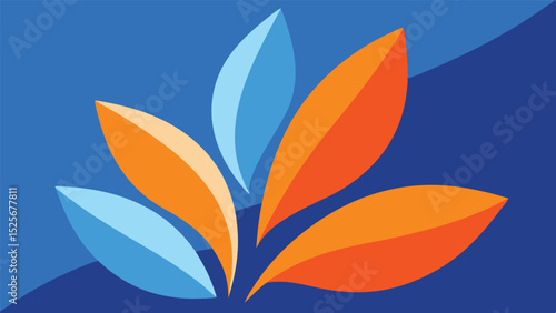Abstract composition of organic shapes in blues and oranges with transparency