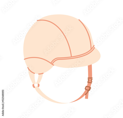 Riding Half Helmet Equestrian Hat with chin band. Head Fashion accessory cap clothing technical illustration. Vector headgear for Men, women style, flat template CAD mockup sketch outline isolated