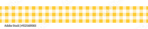 Tape with yellow gingham pattern. Border with checkered vichy print. Ribbon for autumn or Thanksgiving day gifts. Cotton, linen or flannel band isolated on white background. Vector flat illustration.
