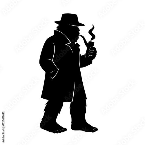 Bigfoot Detective Smoking Pipe Vector Illustration