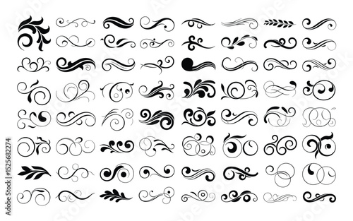 Elegant Assortment of Ornate Swirls and Decorative Flourishes for Embellishments and Classic Design Elements