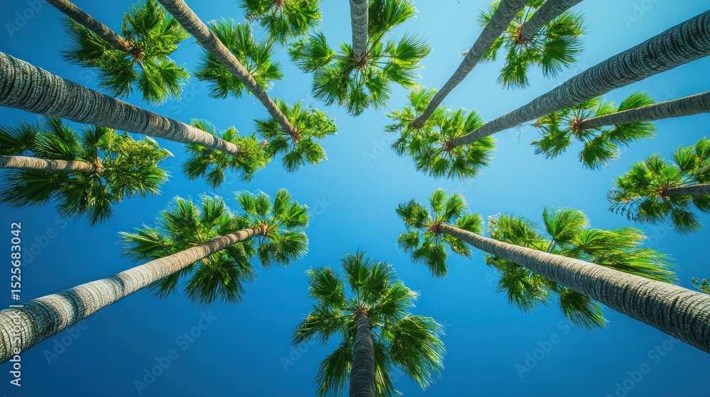 Naklejka premium Palm trees against vibrant blue sky