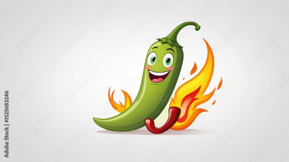 Naklejka premium Spicy Chili Pepper Cartoon Character Illustration Flaming Hot Design