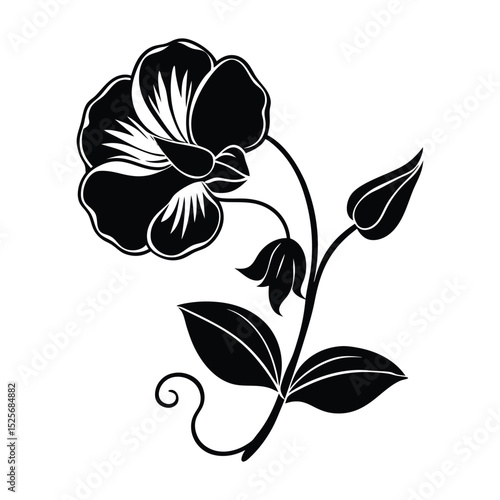 Sweet Pea Flower Silhouette Vector Illustration on White Background