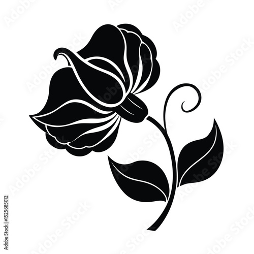 Sweet Pea Flower Silhouette Vector Illustration on White Background