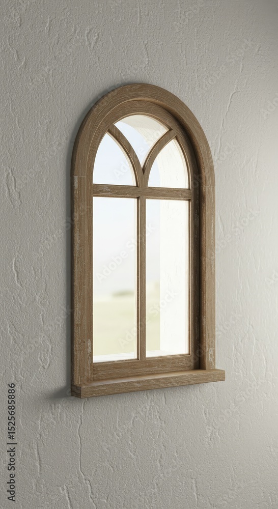 Fototapeta premium Small Arch Window in White Textured Wall