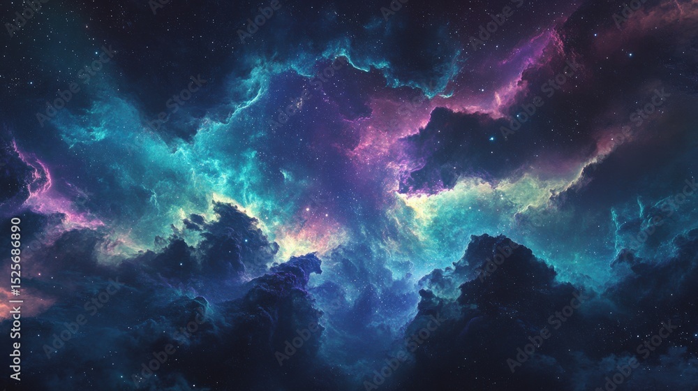The Cosmic Landscape Shows Nebulas With Stars In Outer Space The Cosmic Landscape Shows Nebulas With Stars In Outer Space