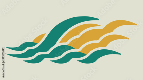 Abstract wavy shapes in teal and mustard colors suitable for design projects