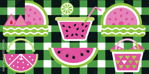 Vibrant Seamless Summer Pattern Watermelon Picnic Delight