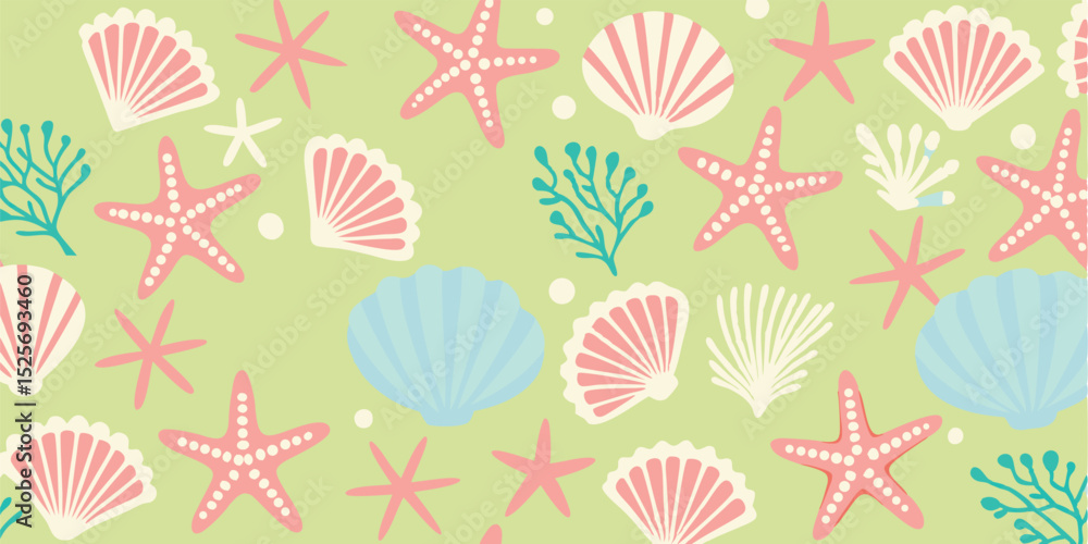 Seamless Summer Pattern Pastel Seashells and Starfish Design Seamless Summer Pattern Pastel Seashells and Starfish Design