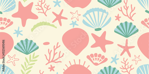 Summer Pattern A Seamless Design with Seashells, Starfish, and Coral