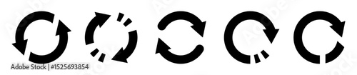 Conjunto de iconos de flechas circulares. Ciclo, repetición, recarga, sincronización y rotación. Ilustración vectorial