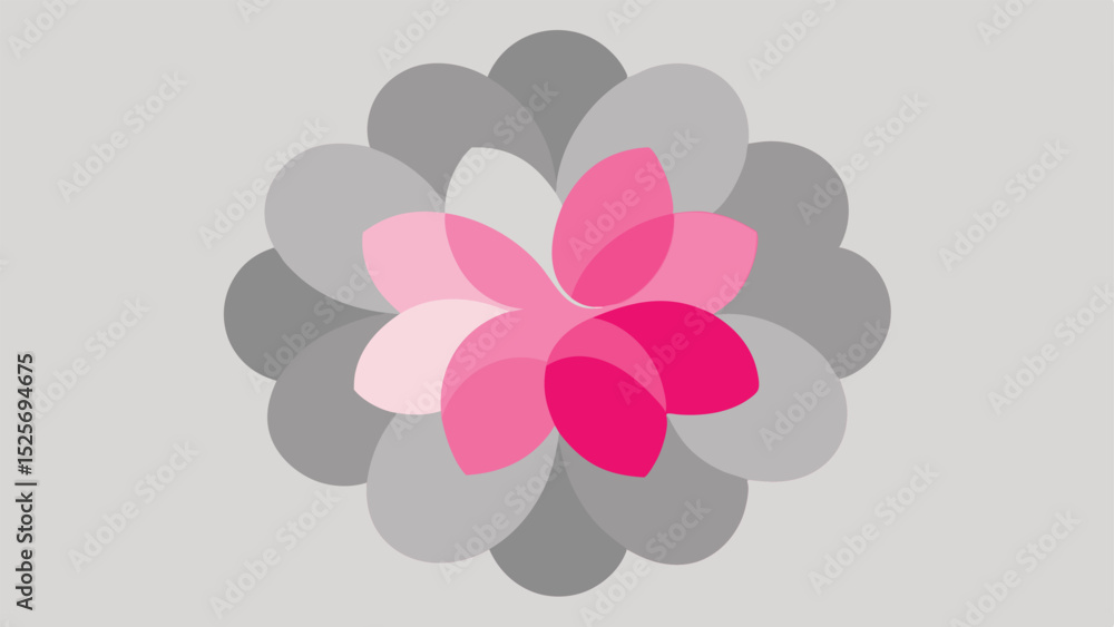 Floral illustration with layered petals featuring shades of pink and gray on a transparent background Floral illustration with layered petals featuring shades of pink and gray on a transparent background