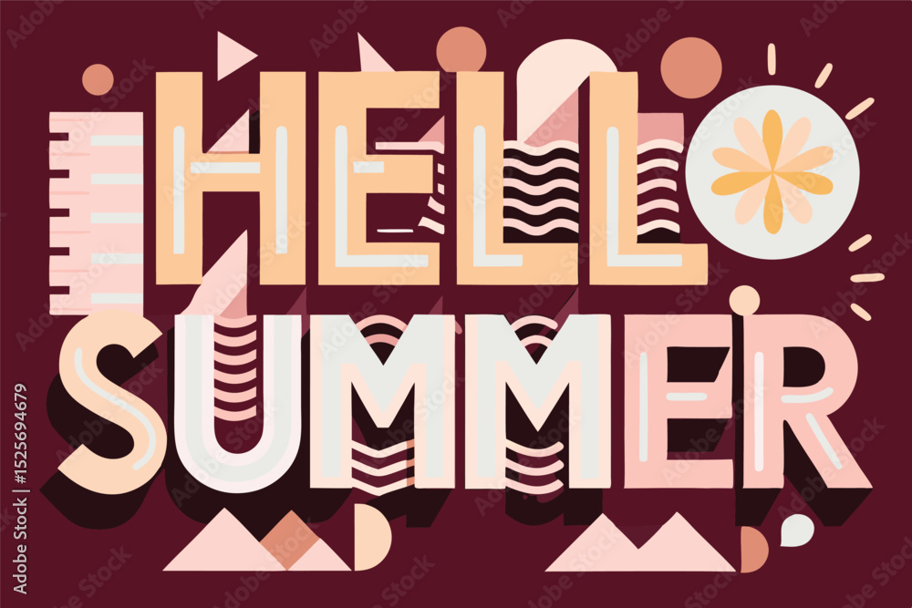 Obraz premium Vibrant Hello Summer Pattern Bold Modern Typography Design