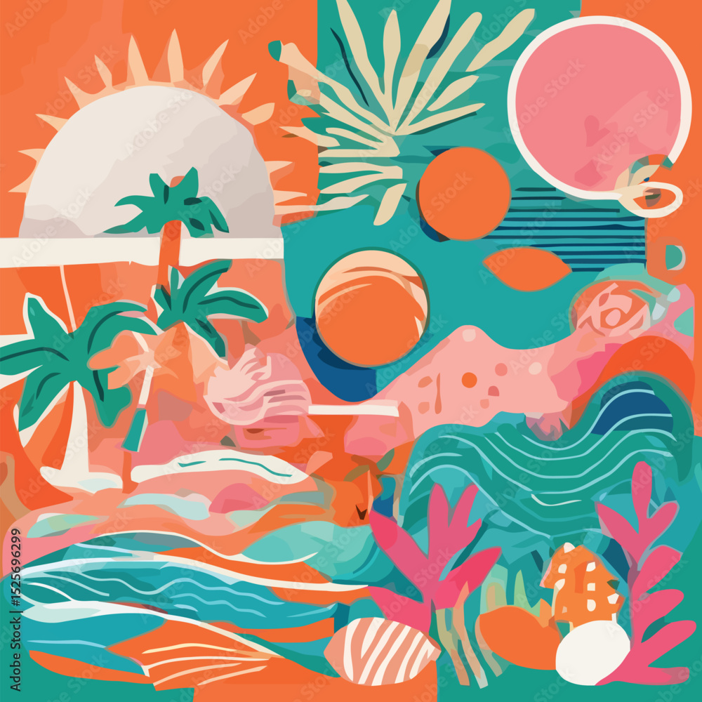 Obraz premium Vibrant Summer Pattern Tropical Paradise Illustration