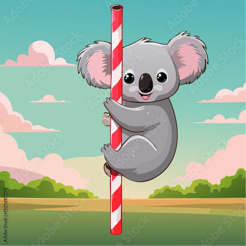 Koala hanging on a bubble tea straw
