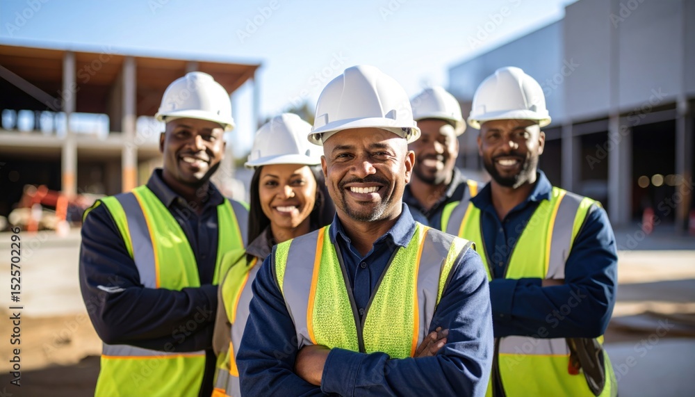 Diverse construction workers pose Diverse construction workers pose