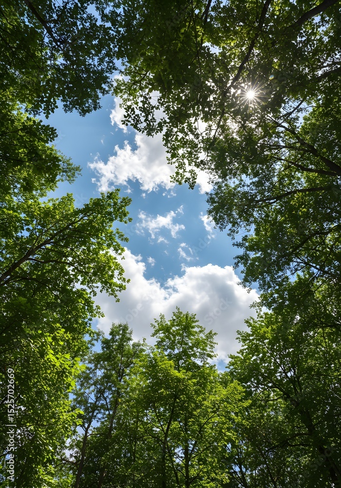 Fototapeta premium Photo from a perspective looking up into a forest of trees