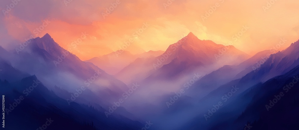 Fototapeta premium Misty mountain range at sunset