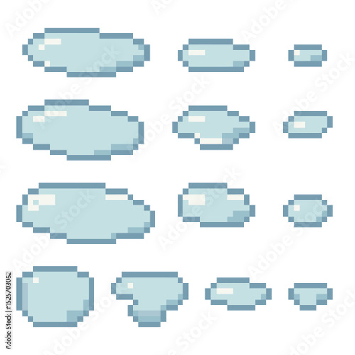 Pixel art water puddles set
