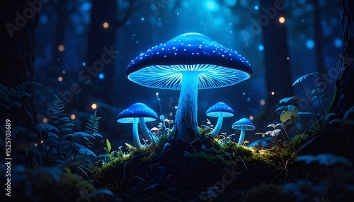 Fototapeta Naklejka Na Ścianę i Meble -  Glowing mushrooms in a magical forest