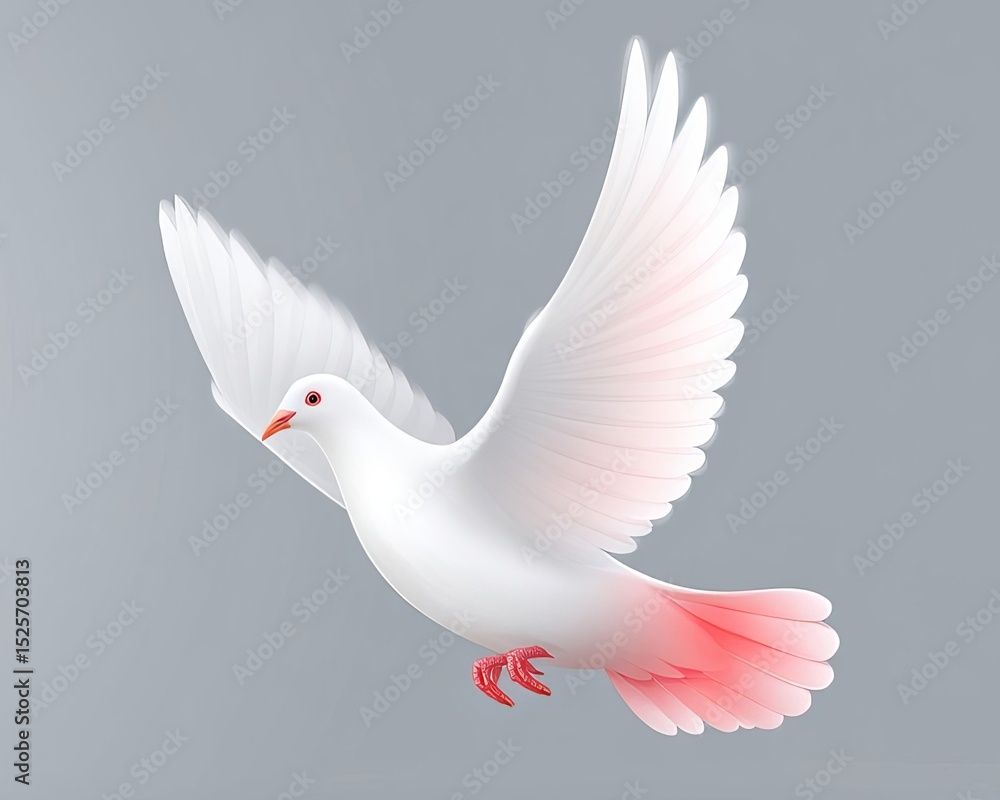 Fototapeta premium A stunning stylized illustration of a pure white dove with wings outstretched gracefully soaring through the calm grey atmosphere.