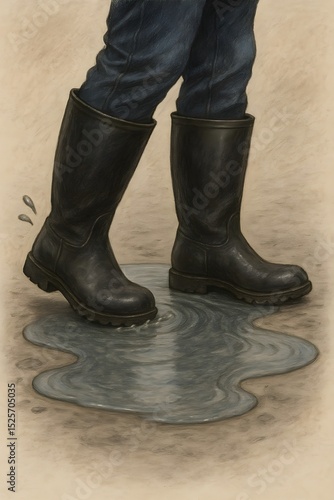 Gumboots walking through a puddle