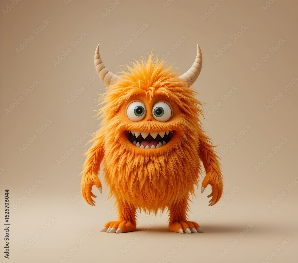Orange fluffy cartoon character monster isolated on white background. Monster, funny mascot. Generative AI 3d render illustration imitation. Orange fluffy cartoon character monster isolated on white background. Monster, funny mascot. Generative AI 3d render illustration imitation.