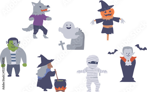 ハロウィンのモンスターのイラストセット